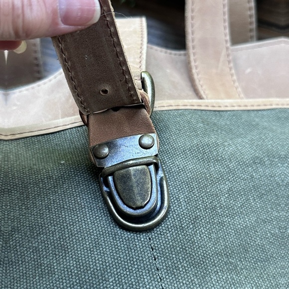 LL Bean Canvas Leather Boat Bucket Travel Shoulder Bag Satchel Khaki - Picture 10 of 16